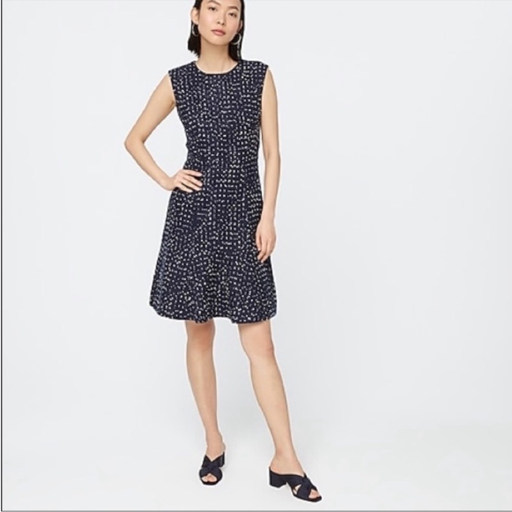 J. Crew Navy Sleeveless Printed Fit-and-Flare Dress